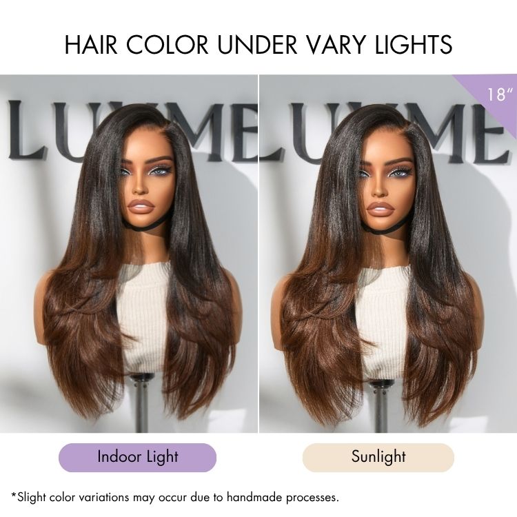 Get Free Wig | Luvme All-Day Comfort™ Wig 180% Density Ombre Brown Layered Light Yaki Straight Glueless 7x6 Closure HD Lace Human Hair Long Wig Pre-Cut Lace - US Only