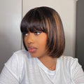 Weekly Special | Put On and Go Brown Highlight / Natural Black Layered Cut Yaki Straight Minimalist Lace Bob Wig with Bangs