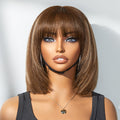 Special Offer | Put On and Go Brown Highlight / Natural Black Layered Cut Yaki Straight Minimalist Lace Bob Wig with Bangs
