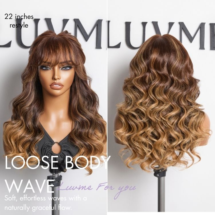 Luvme All-Day Comfort™ Wig 180% Density Ombre Blonde Highlight Loose Body Wave Glueless 7x6 Closure HD Lace Human Hair Wig with Bangs Pre-Cut Lace
