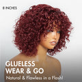 Beginner Friendly Dark Red Water Wave Glueless Minimalist Lace Curly Wig with Bangs