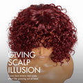 Beginner Friendly Dark Red Water Wave Glueless Minimalist Lace Curly Wig with Bangs