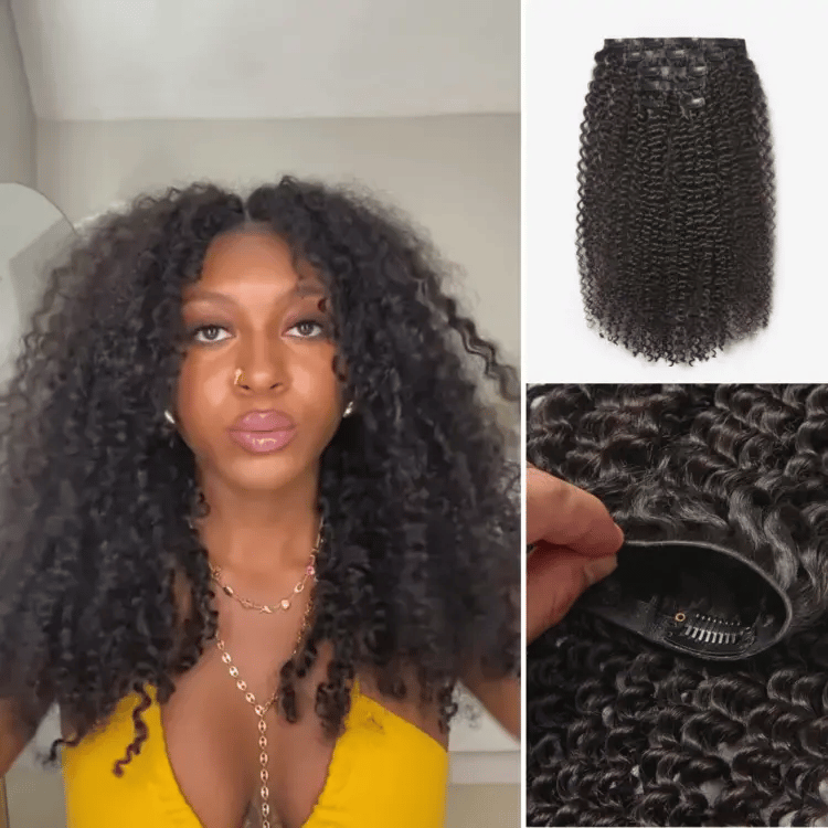 Kinky Curly Invisible Edge Seamless Clip in Extensions Human Hair with Free Gift