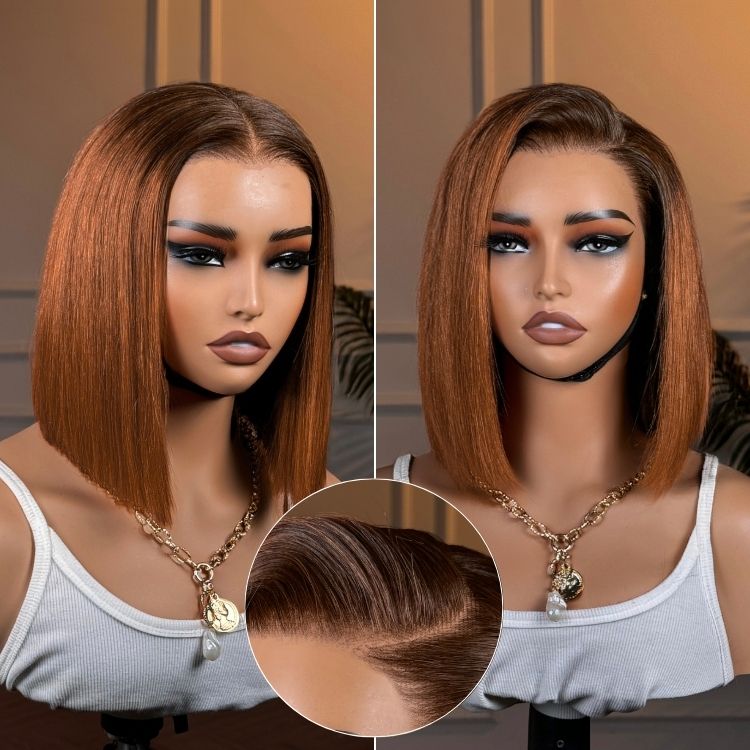 Ginger Ombre 13x4 Lace Front Glueless Blunt Cut Bob Human Hair Wig