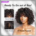 Light Weight Short Cut Water Wave Glueless Minimalist Lace Wig with Curly Bangs