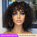 New Customers Only | Beginner Friendly Water Wave Minimalist Lace Glueless Short Curly Wig with Bangs