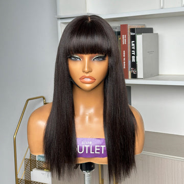 Special Deal | Natural Black Yaki Straight Ultra Natural Minimalist Lace Wig with Bangs