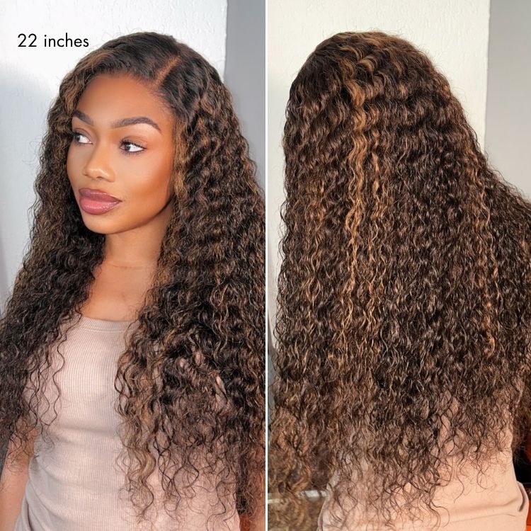 Luvme All-Day Comfort™ Wig PartingMax Brown Highlights Funmi Curly 7x6 Closure HD Lace Glueless Wig Pre Cut Lace