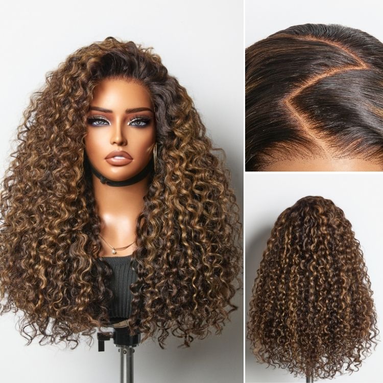 Get Free Wig | Luvme All-Day Comfort™ Wig PartingMax Brown Highlights Funmi Curly 7x6 Closure HD Lace Glueless Wig Pre Cut Lace - US Only