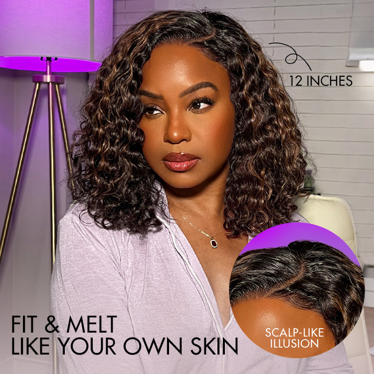 Weekly Special | Blonde Highlight Short Curly Glueless Minimalist HD Lace Human Hair Wig