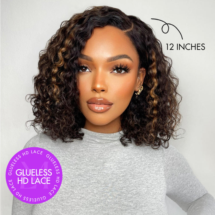 Blonde Highlight Short Curly Glueless Minimalist HD Lace Human Hair Wig