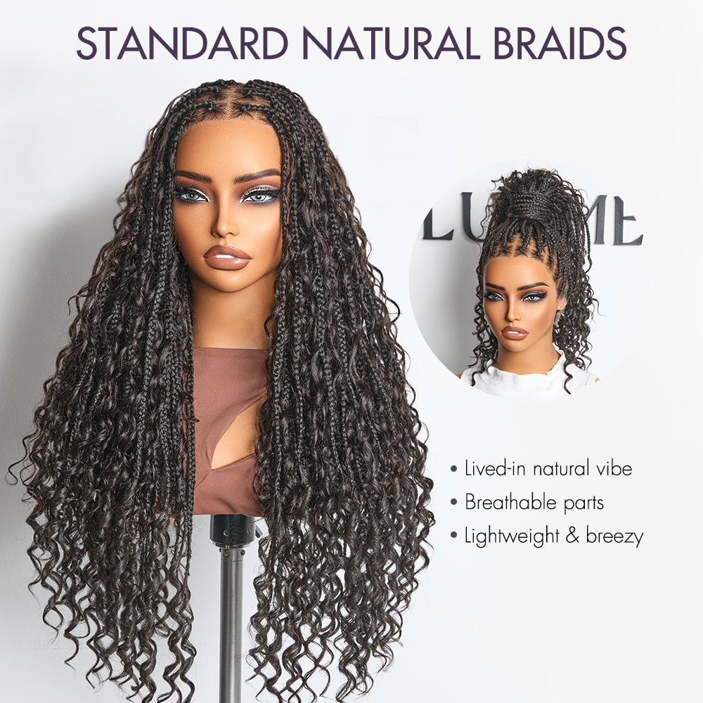 Special Deal | Light Weight Flexi-Fit Invisi Drawstring Cap Full Lace Knotless Boho Curls Braided Long Wig Super Natural Scalp