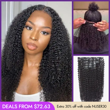 New Customers Only | Kinky Curly Invisible Edge Seamless Clip in Extensions Human Hair with Free Gift