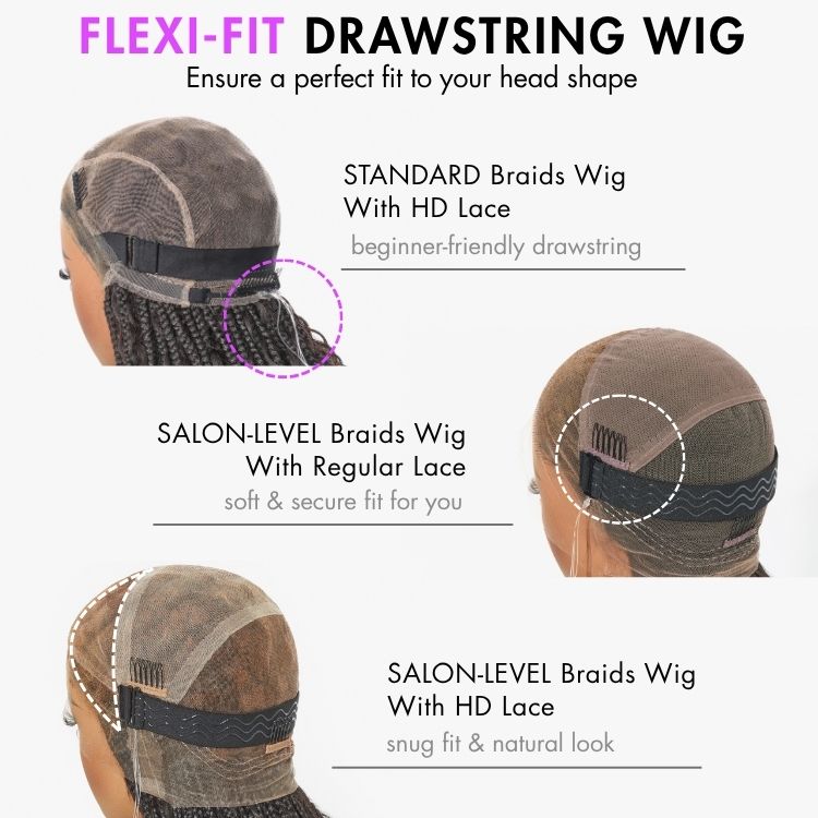 Special Offer | Flexi-Fit Invisi Drawstring Cap Full Lace Knotless Boho Curls Braided Long Wig Super Natural Scalp