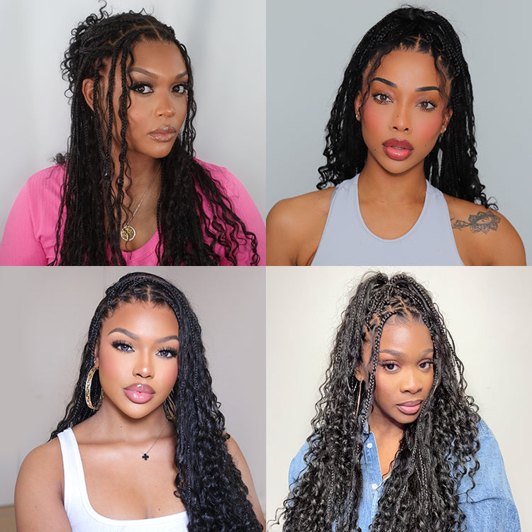 Special Offer | Flexi-Fit Invisi Drawstring Cap Full Lace Knotless Boho Curls Braided Long Wig Super Natural Scalp