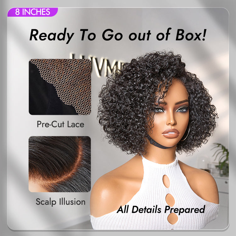 New Customers Only | Trendy Short Cut Curly Minimalist HD Lace Glueless Side Part Wig 100% Human Hair