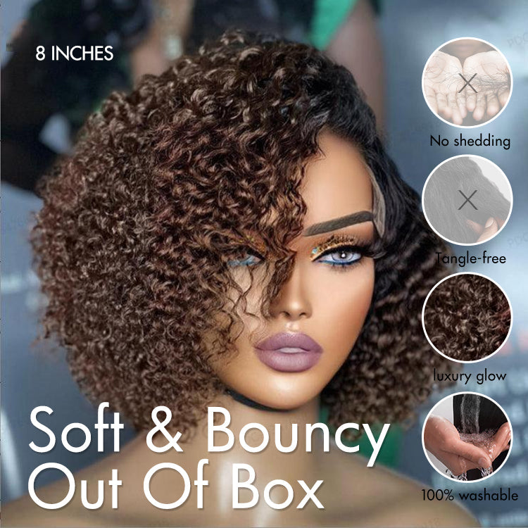 New Customers Only | Trendy Short Cut Curly Minimalist HD Lace Glueless Side Part Wig 100% Human Hair