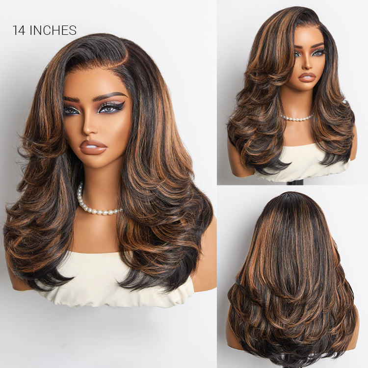 Weekly Special  | Brown Highlight Layered Haircut Wavy Glueless Minimalist HD Lace Wig Pre-Cut Lace