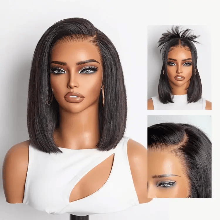 New Customers Only | PreMax Wigs | Super Natural Hairline Silky Blunt Cut Bob Glueless 13x4 Frontal Lace Human Hair Short Wig Pre-Cut Lace