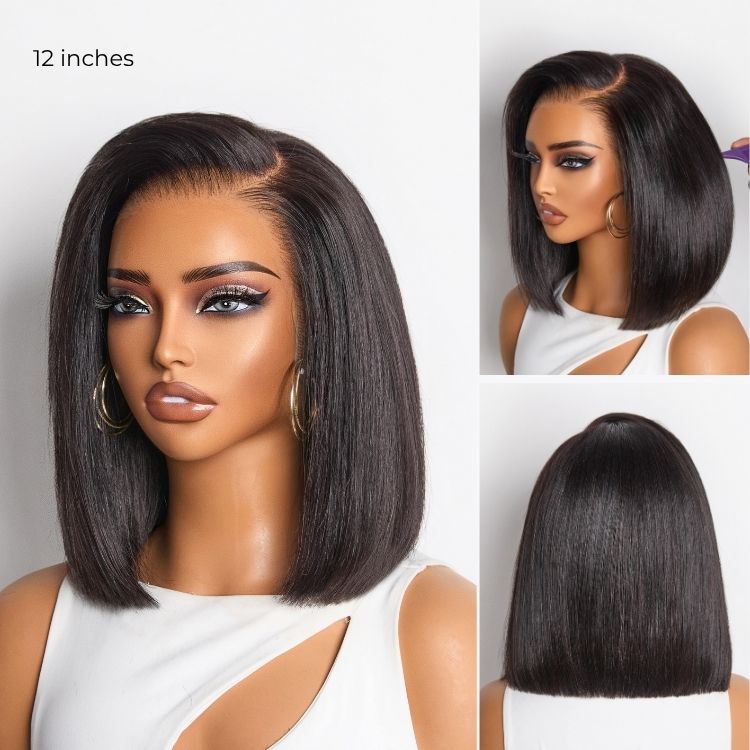 Exclusive Sale | PreMax Super Natural Hairline Silky Blunt Cut Bob Glueless 13x4 Frontal Lace Human Hair Short Wig Pre-Cut Lace