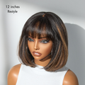 Exclusive Discount | Put On and Go Realistic Glueless Yaki Straight Bob With Bangs Minimalist HD Lace Wig 100% Human Hair