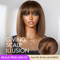 New Customers Only | Put On and Go Realistic Glueless Yaki Straight Bob with Bangs Minimalist Lace Wig 100% Human Hair