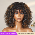 New Customers Only | Beginner Friendly Water Wave Minimalist Lace Glueless Short Curly Wig with Bangs