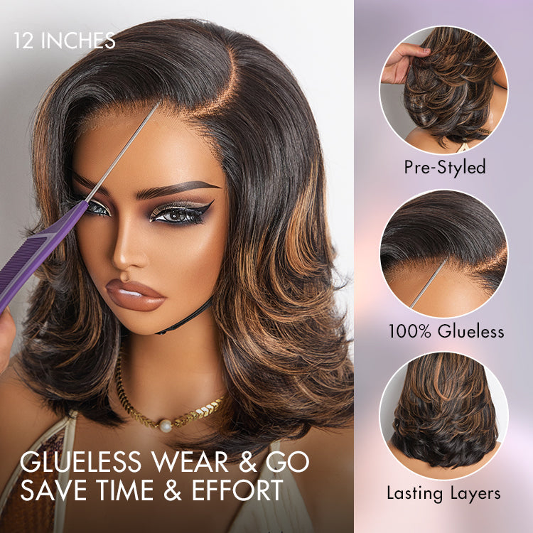 Effortlessly Chic Butterfly Cut Layered Wavy Glueless HD Minimalist Lace Short Wig