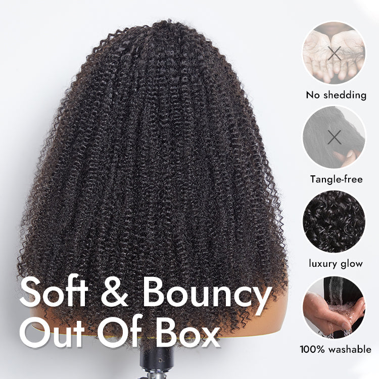 Natural Black Jerry Curly No Lace Glueless Free Part Long Headband Wig 100% Human Hair (Get Free Trendy Headbands)