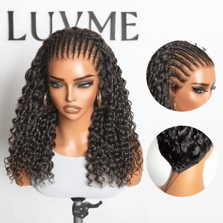 Readitress™ PreMax Knotless Fulani Braids Deep Wave Glueless Ear-to-ear 13x6 Frontal HD Lace Wig Human Hair Flexi-Fit Drawstring Cap