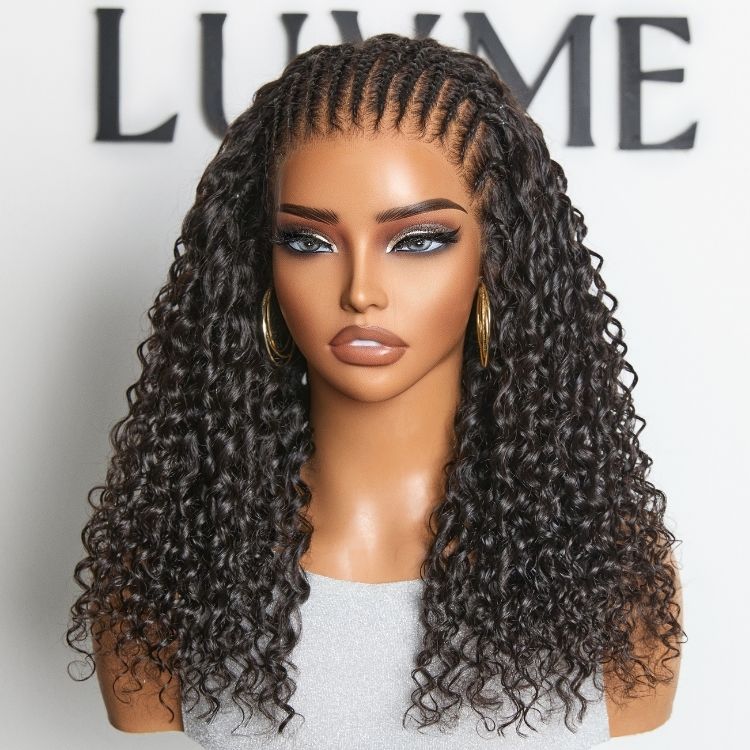 Readitress™ PreMax Knotless Fulani Braids Deep Wave Glueless Ear-to-ear 13x6 Frontal HD Lace Wig Human Hair Flexi-Fit Drawstring Cap
