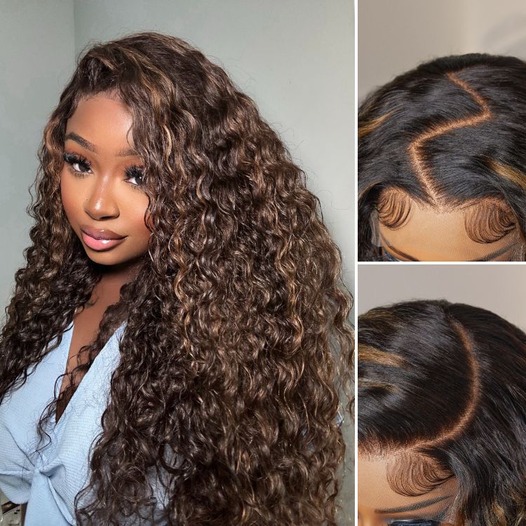 Points Reward | 24 Inches Brown Highlights Funmi Curly 7x6 Closure HD Lace Glueless Wig Pre Cut Lace - US Only