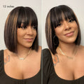 Special Deal | Put On and Go Realistic Glueless Yaki Straight Bob with Bangs Minimalist Lace Wig 100% Human Hair