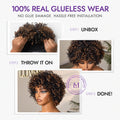 New Customers Only | Throw On & Go Brown Highlight Short Curly with Bangs Wig Ultra Comfort Cotton Cap Glueless Hair Loss Friendly Wig