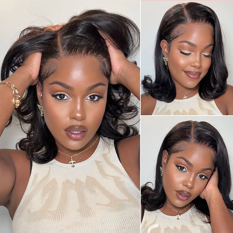 Retro 90s Flip Ends Bob Cut Wig Glueless 13x4 Frontal Lace Human Hair Wig