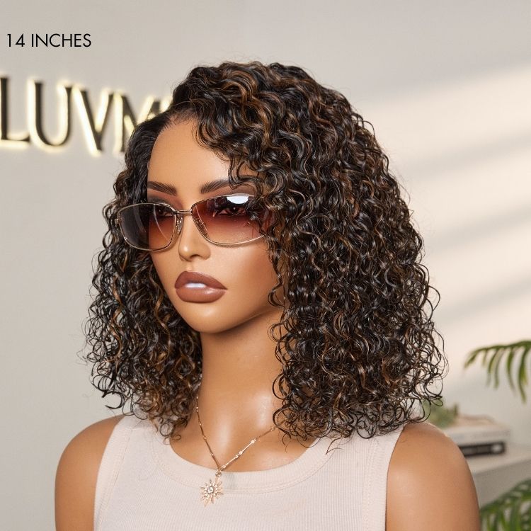 Wet and Wavy Brown Highlight Glueless 5x5 Closure Pre-Cut Lace Water Wave Wig