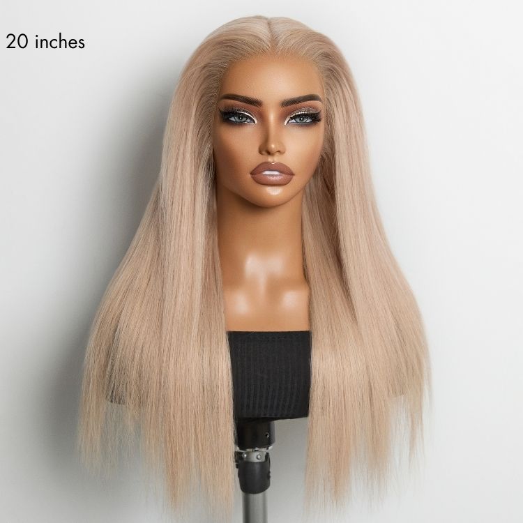 NatureMAX™ 180% Density Ash Blonde Silky Straight Glueless Ear-to-ear 13x4 HD Lace Front Wig Pre-Cut Lace Flexi-Fit Drawstring Cap