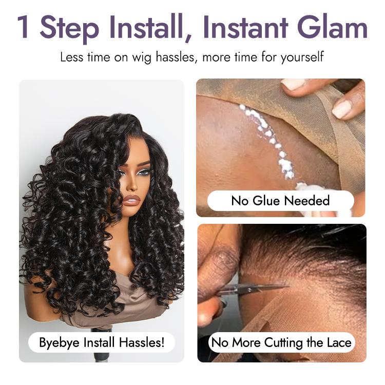 New Customers Only | 180% Density Bouncy Curls Glueless 5x5 Closure Pre-Cut Lace Layered Curly Wig Breathable Cap  - US Only