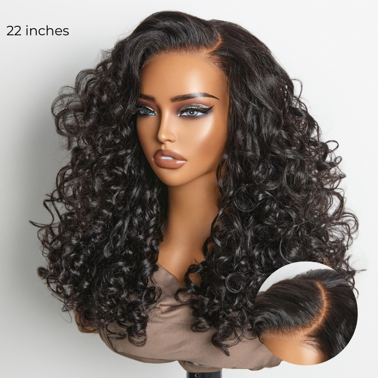 New Customers Only | 180% Density Bouncy Curls Glueless 5x5 Closure Pre-Cut Lace Layered Curly Wig Breathable Cap  - US Only