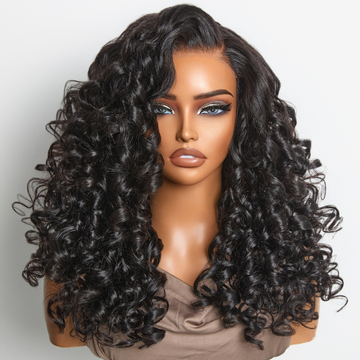 New Customers Only | 180% Density Bouncy Curls Glueless 5x5 Closure Pre-Cut Lace Layered Curly Wig Breathable Cap  - US Only