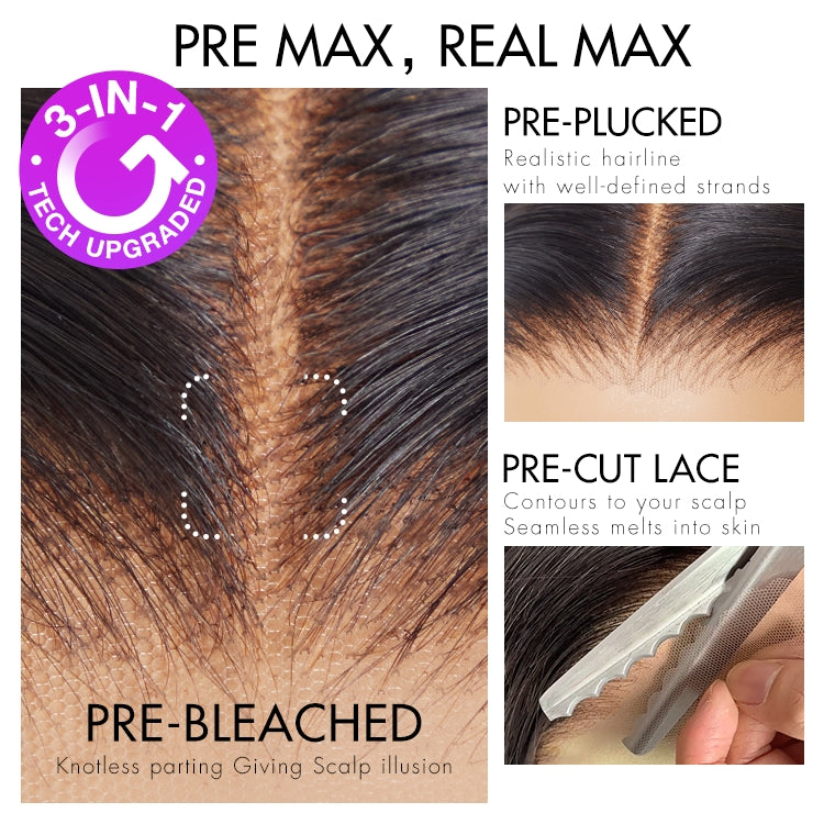 22 Inches=$159 | PreMax Wigs | Brown Highlight Silky Straight Glueless 13x4 Frontal Lace Long Wig Pre-Cut Lace