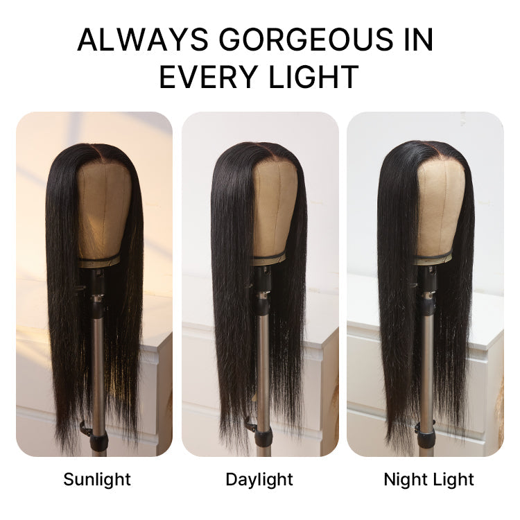 PreMax Wigs | Jet Black Middle Part Silky Straight Glueless 5x5 Closure Lace Wig Pre-Cut Lace