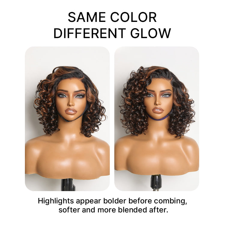 Effortless Elegance Copper Highlight / Natural Black Bouncy Curl Wig Minimalist HD Lace Glueless Wig Pre-Cut Lace