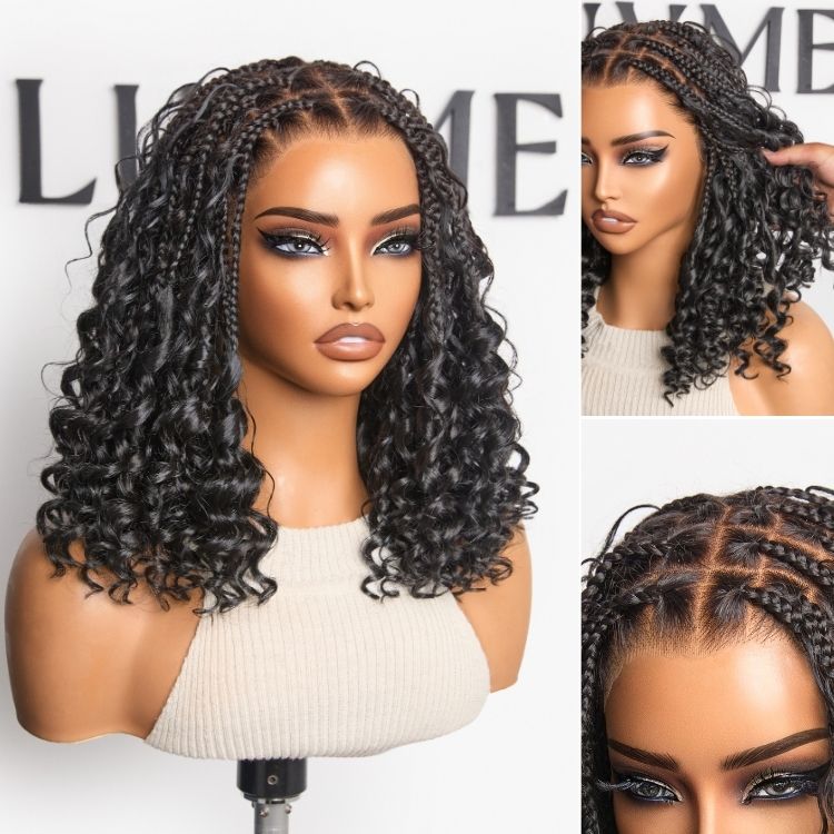Readitress™ HD Full Lace Knotless Boho Curls Braided Bob Pre-Cut Lace Wig Flexi Fit Invisi Drawstring Cap