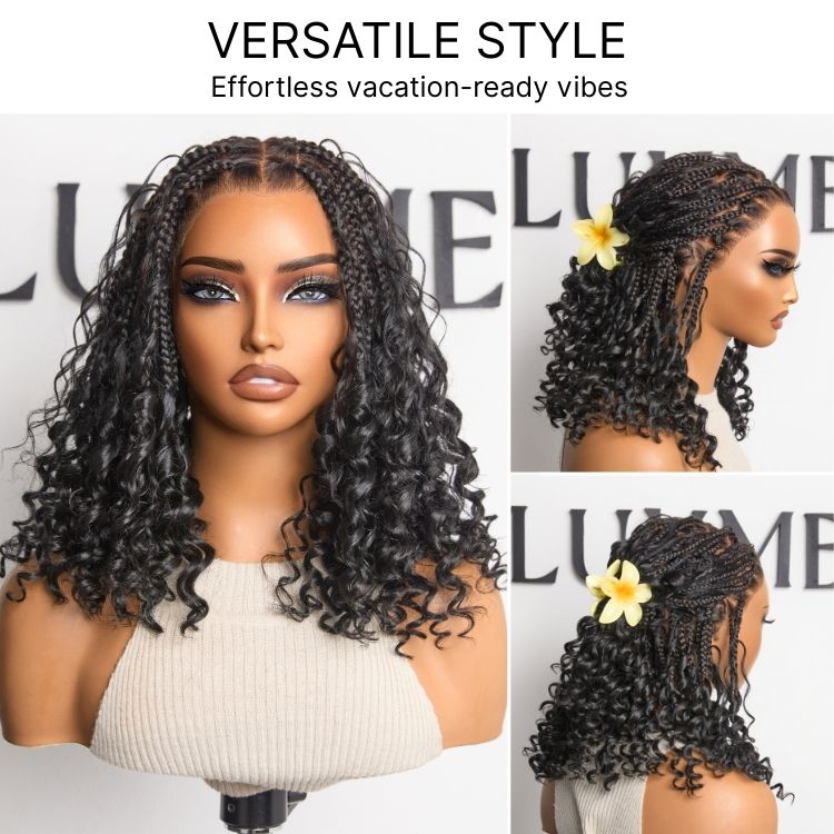 Readitress™ HD Full Lace Knotless Boho Curls Braided Bob Pre-Cut Lace Wig Flexi Fit Invisi Drawstring Cap