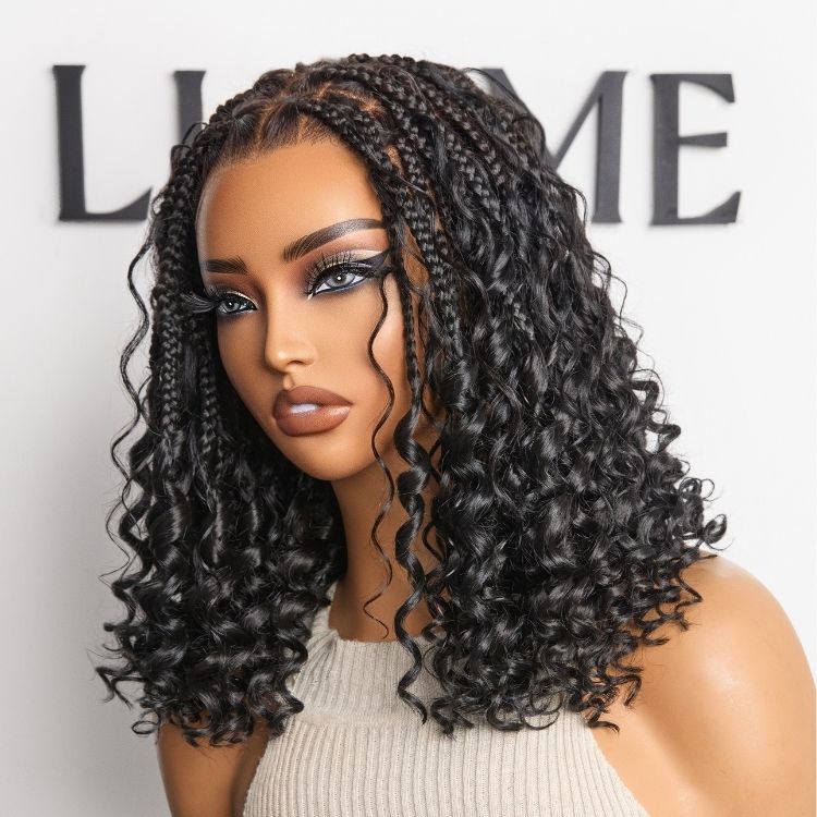 Readitress™ HD Full Lace Knotless Boho Curls Braided Bob Pre-Cut Lace Wig Flexi Fit Invisi Drawstring Cap