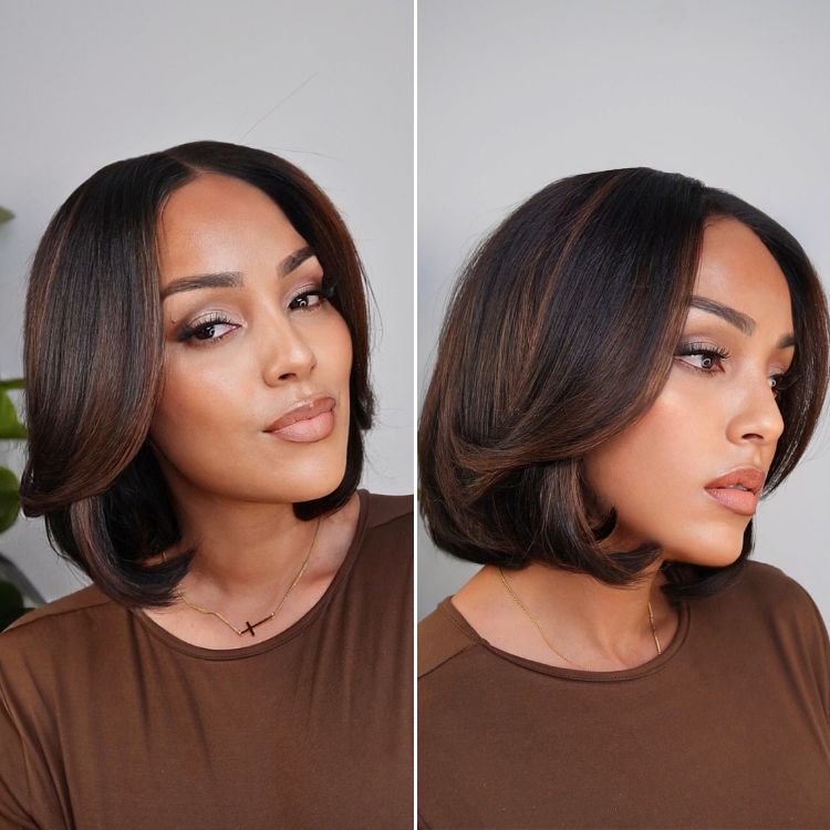 Tiktok Exclusive Deal | Blonde Highlight / Brown Highlight Short Layered Bob Wig Glueless 5x5 Closure Pre-Cut Lace Wig