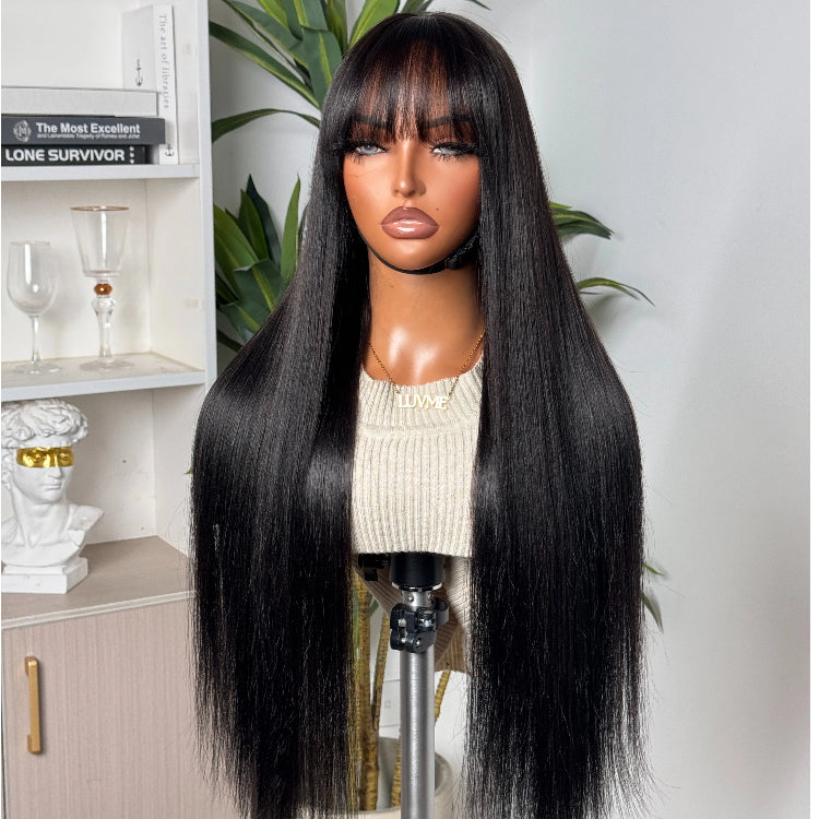 Points Reward | 26 Inches True Scalp Yaki Straight with Bangs Minimalist Lace Long Wig Breathable Cap  - US Only