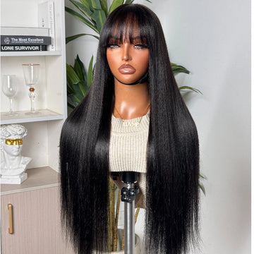 Points Reward | 26 Inches True Scalp Yaki Straight with Bangs Minimalist Lace Long Wig Breathable Cap  - US Only