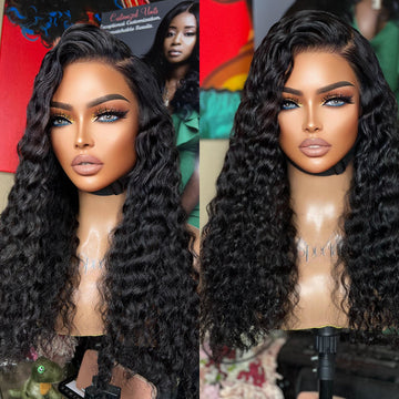 18 Inches=$129.9 | Ear to Ear Super Natural Hairline Deep Wave Glueless 5x5 Upgraded Lace Front Long Curly Wig Pre-Cut Lace
